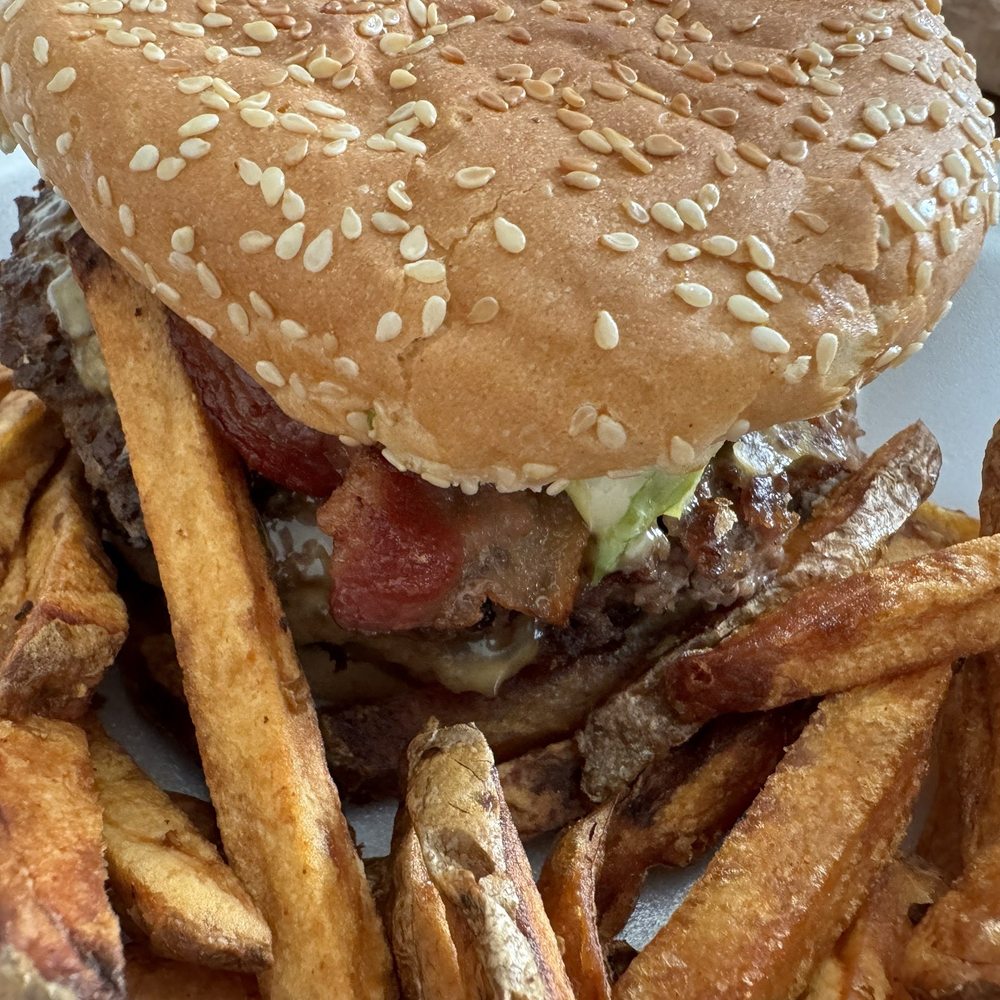 Double bacon cheeseburger and fries
