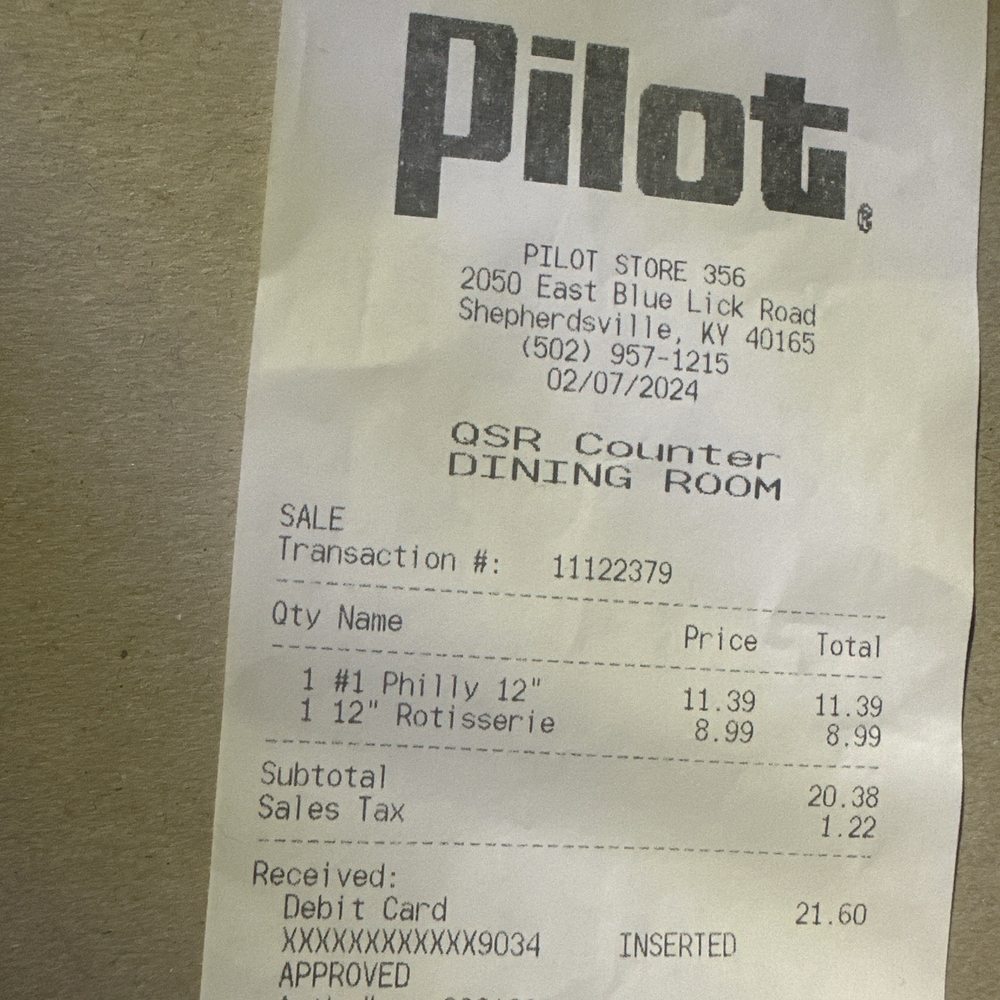 Subway - Receipt - Sandwiches Near Me - Shepherdsville, Kentucky