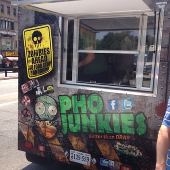 Pho Junkies - Back of the truck serving delicious pho. Be sure to look for the zombie bloodstains on the front! - Food Trucks Near Me Pho Junkies - Back of the truck serving delicious pho. Be sure to look for the zombie bloodstains on the front! - Food Trucks Near Me