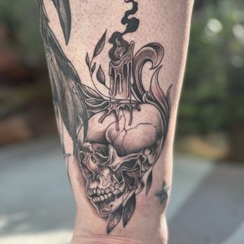 Family Dinner Studio - Skull with candle dripping wax - Tattoo Near Me - Huntington Beach, California Family Dinner Studio - Skull with candle dripping wax - Tattoo Near Me - Huntington Beach, California