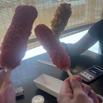 Mochinut - Hot Cheetos half-and-half mozzarella/hotdog potato Mozzarella - Coffee & Tea Near Me - San Antonio, Texas Mochinut - Hot Cheetos half-and-half mozzarella/hotdog potato Mozzarella - Coffee & Tea Near Me - San Antonio, Texas