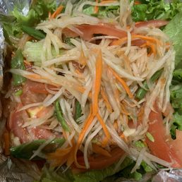 Papaya salad! I paid 14$ for this serving! It should be called tomato salad cause there is more tomatoes than anything else. Papaya salad! I paid 14$ for this serving! It should be called tomato salad cause there is more tomatoes than anything else.