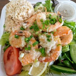 Kauai Boba & Barbecue - Garlic shrimp healthier plate