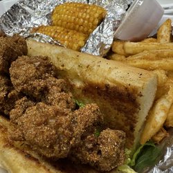 Gulf Shores Food Truck - Gator poboy the season fries and fried corn cob