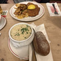Schnitzel and potato soup Schnitzel and potato soup