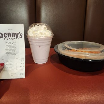 Denny's - Look at how small the 6.30$ shake is, and the 2 pathetic "waffles". 36$ total! Ridiculous. - Diners Near Me - Bakersfield, California