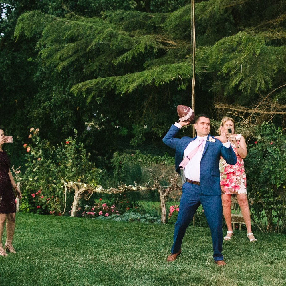 It's Time Entertainment - Nick's great idea to do a football toss for the garter toss. Signed by wedding party with a garter around it to MNF theme song. - DJs Near Me It's Time Entertainment - Nick's great idea to do a football toss for the garter toss. Signed by wedding party with a garter around it to MNF theme song. - DJs Near Me