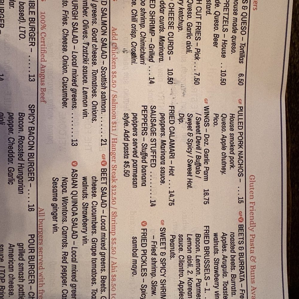 Pour on Center - Menu - Gastropubs Near Me - Ebensburg, Pennsylvania