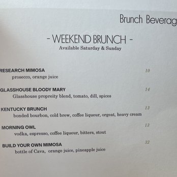 Glasshouse Kitchen - Brunch Beverage Menu - Pizza Near Me - Research Triangle, North Carolina Glasshouse Kitchen - Brunch Beverage Menu - Pizza Near Me - Research Triangle, North Carolina