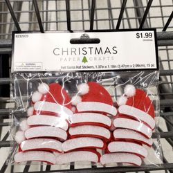 Hobby Lobby - "Felt santa hat stickers," 15 for $1.99. They are cute, but not what we were looking for. :(
