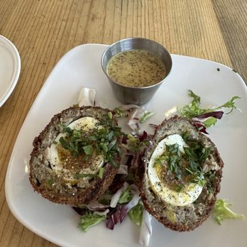 Washoe Public House - Scotch egg with deli mustard for dipping - New American Near Me - Reno, Nevada Washoe Public House - Scotch egg with deli mustard for dipping - New American Near Me - Reno, Nevada