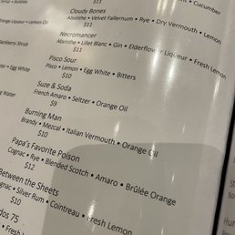 Drink menu Drink menu