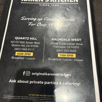 The Original Karen's Kitchen - Main menu page - Breakfast & Brunch Near Me - Lancaster, California