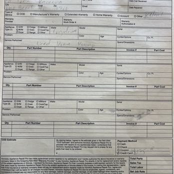 Honolulu Appliance Repair Pro - receipt - Appliances & Repair Near Me - Honolulu, Hawaii