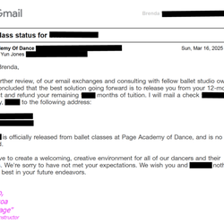 Page Academy of Dance - Page's response on March 16
