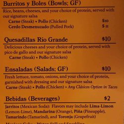 Don Tonio - Back of our delicious menu