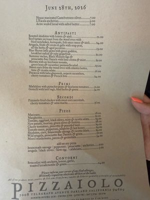 Menu photo 1 Pizzaiolo Oakland, CA Menu photo 1 Pizzaiolo Oakland, CA