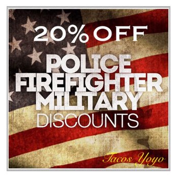 Tacos Yoyo - 20 % off police firefighter military discounts - Tacos Near Me - Houston, Texas Tacos Yoyo - 20 % off police firefighter military discounts - Tacos Near Me - Houston, Texas