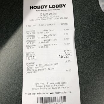 Hobby Lobby - The amount wasn't to much but the way that they take care of the customers is terrible - Fabric Stores Near Me - Chula Vista, California
