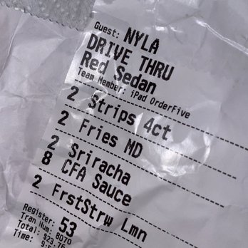 Chick-fil-A - ows a drive thru receipt - Fast Food Near Me - Jacksonville, Florida Chick-fil-A - ows a drive thru receipt - Fast Food Near Me - Jacksonville, Florida