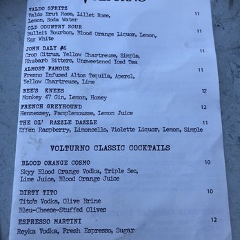 Volturno - Cocktail menu - Pizza Near Me - Worcester, Massachusetts