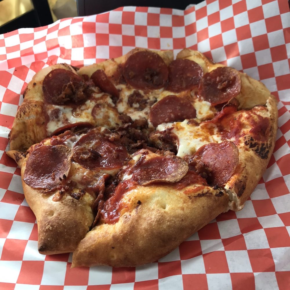 Personal pepperoni and bacon pizza.