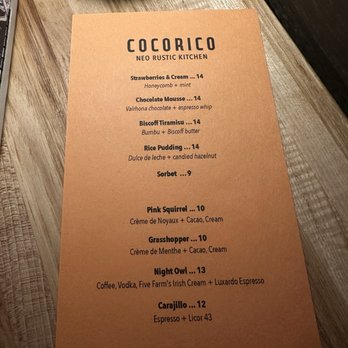 Cocorico - Dessert menu - Cocktail Bars Near Me - Ashland, Oregon