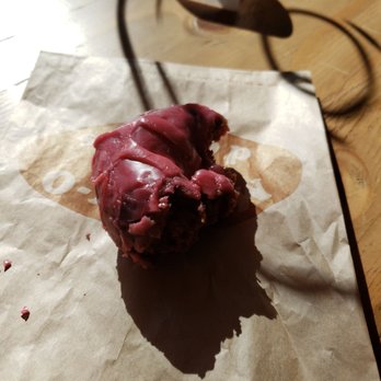 Mighty-O Donuts - My half eaten chocolate raspberry donut!! Donuts are pretty good,tastes fresh! There are over 15 options,all are non dairy - Donuts Near Me - Seattle, Washington Mighty-O Donuts - My half eaten chocolate raspberry donut!! Donuts are pretty good,tastes fresh! There are over 15 options,all are non dairy - Donuts Near Me - Seattle, Washington