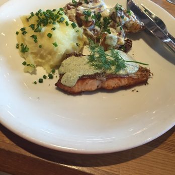 Earls Kitchen + Bar - Salmon, mashed potatoes and warm potato salad. Must try. - New American Near Me - Miami, Florida