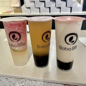 Boba Bliss - Watermelon Lychee Green Tea, Jasmine Green Tea, Jasmine GT w/ Milk - Bubble Tea Near Me - Mountain View, California