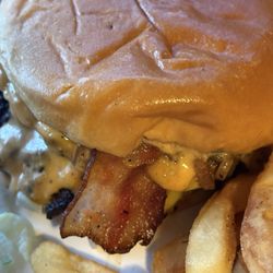 Vails Brothers Burgers - My Double Stack Cheeseburger with all the fixings, including French Fries and onion rings. I couldn't even finish this burger.