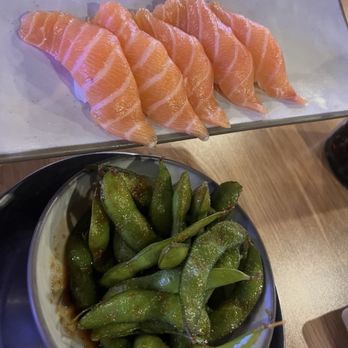 Sushi One Spot - Salmon Nigiri and Spicy Garlic Edamame - Sushi Bars Near Me - Corona, California Sushi One Spot - Salmon Nigiri and Spicy Garlic Edamame - Sushi Bars Near Me - Corona, California