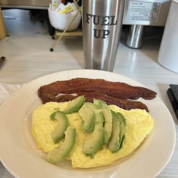 The Cubby Hole - Cheddar omelette with avocado and a side of bacon. - Breakfast & Brunch Near Me - Moorestown, New Jersey The Cubby Hole - Cheddar omelette with avocado and a side of bacon. - Breakfast & Brunch Near Me - Moorestown, New Jersey