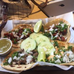 Chorizo, asada, pollo and pastor tacos