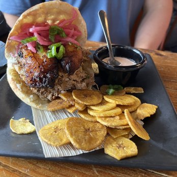 Maïs Arepas - Cerda (pulled pork) with rosado sauce. Excellent. - Colombian Near Me - New Orleans, Louisiana Maïs Arepas - Cerda (pulled pork) with rosado sauce. Excellent. - Colombian Near Me - New Orleans, Louisiana