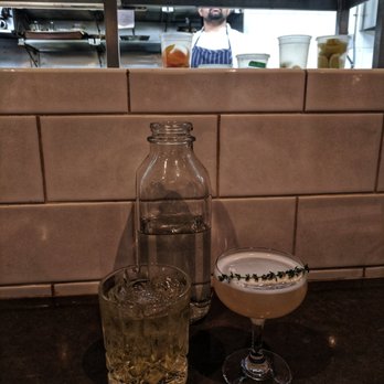Richmond Station - English Milk Punch ($17) on the left and Kiss From A Rose ($16) on the right - Canadian (New) Near Me - Toronto, Ontario