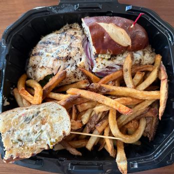 Boston Fish Market - A delicious and nice looking grilled grouper sandwich with fries, $26.99. - Seafood Near Me - Des Plaines, Illinois Boston Fish Market - A delicious and nice looking grilled grouper sandwich with fries, $26.99. - Seafood Near Me - Des Plaines, Illinois
