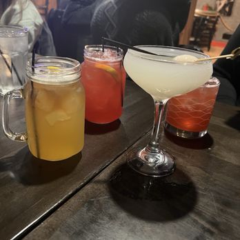 Seafood Mania - HennyRita, lychee martini, strawberry whiskey sour, and "passion fruit" margarita (that's what she ordered but was given strawberry) - Seafood Near Me - Oceanside, New York Seafood Mania - HennyRita, lychee martini, strawberry whiskey sour, and "passion fruit" margarita (that's what she ordered but was given strawberry) - Seafood Near Me - Oceanside, New York