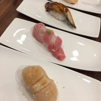 Sushi Jin - Bottom to top: Scallop, Toro, Unagi, scallop - Japanese Near Me - Vancouver, British Columbia Sushi Jin - Bottom to top: Scallop, Toro, Unagi, scallop - Japanese Near Me - Vancouver, British Columbia