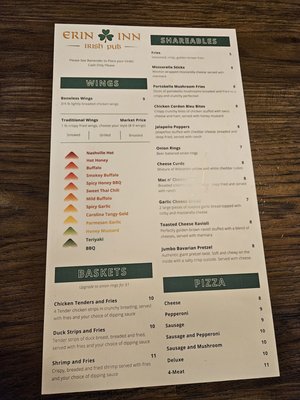 Menu photo 1 Erin Inn Irish Pub Hartford, WI