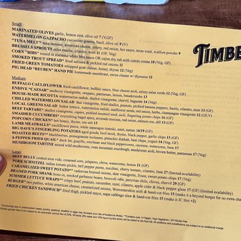Timber! - Menu - Bars Near Me - Johnson City, Tennessee