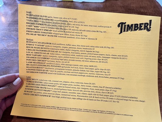 Menu photo 6 Timber! Johnson City, TN