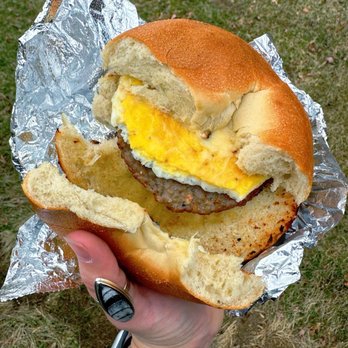 The Roasted Bean - Sausage egg and cheese on a plain bagel - Coffee & Tea Near Me - Bristol, Connecticut