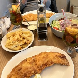 The Golden Hind - Haddock chips Pimms salad. So cool that it's the cover shot!