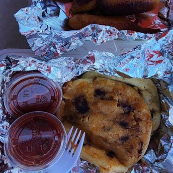 Delmy's Pupusas - Papusa two ways, pork & cheese, and beef & veg; plus plantains ala carte $5 (+$3 to add beans) - Street Vendors Near Me - Torrance, California Delmy's Pupusas - Papusa two ways, pork & cheese, and beef & veg; plus plantains ala carte $5 (+$3 to add beans) - Street Vendors Near Me - Torrance, California