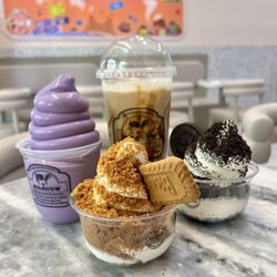 Milkcow - "Ube" not Ube at all, but Taro (powdered), Bischoff, cookies and creme, and brown sugar boba I think.