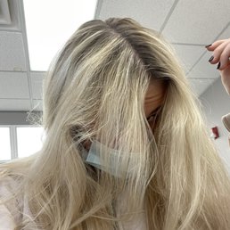 Before photo, grown out roots and dry hair.