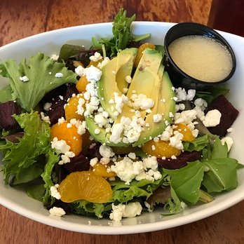 Main Streets Café - Beet, Mandarin orange, avocado, goat cheese salad. Not an obvious mix but it totally works. Dressing was fresh (homemade) and lemony. - American Near Me - Concord, Massachusetts