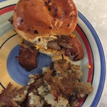 Short Stack Eatery - Breakfast sandwich on a Stella's roll, no egg + breakfast potatoes - Breakfast & Brunch Near Me - Madison, Wisconsin