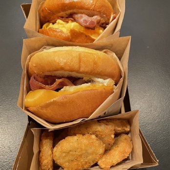 Eggslut - Fairfax with bacon, bacon egg and cheese, truffle hash browns - Breakfast & Brunch Near Me - Las Vegas, Nevada Eggslut - Fairfax with bacon, bacon egg and cheese, truffle hash browns - Breakfast & Brunch Near Me - Las Vegas, Nevada